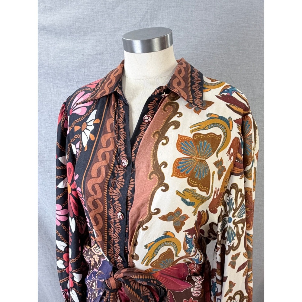 FARM Rio Mixed Floral Patchwork Print Tie Waist Long Sleeve Maxi Dress M - Picture 10 of 14